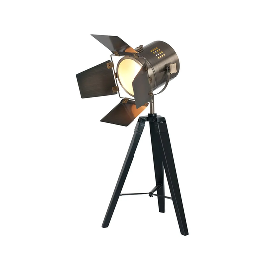 Black Wood & Antique Brass Task Tripod Table Lamp