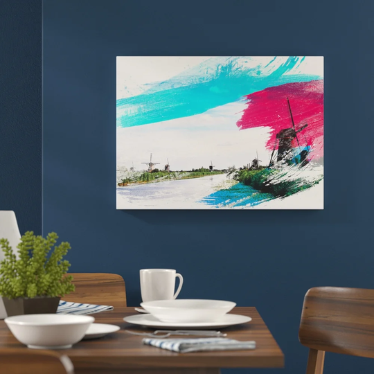 'Landscape Windmills at Kinderdijk Holland' Graphic Art Print Poster