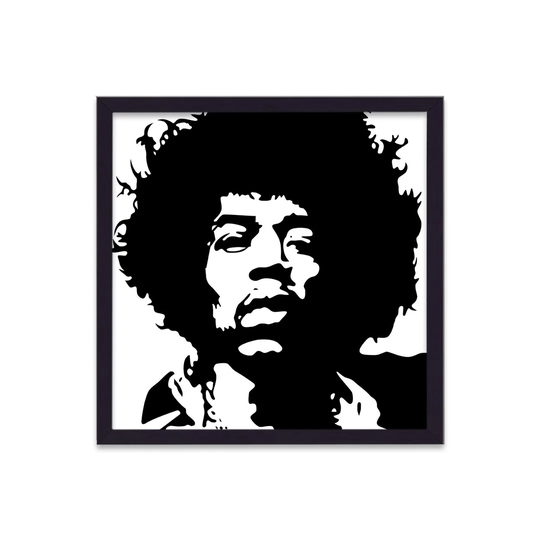 Jimi Hendrix Silhouette Black on White by Vouvart - Picture Frame Graphic Art
