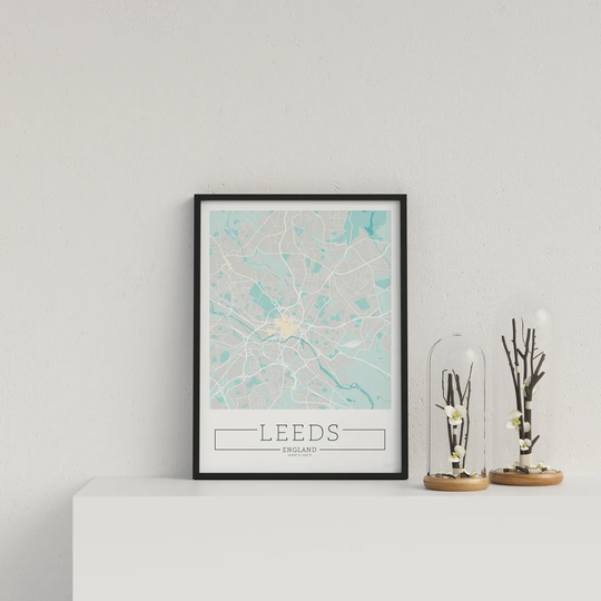 City Location Ordnance Map Blue Leeds by Vouvart - Picture Frame Graphic Art