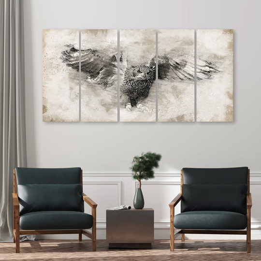 Canvas Print Owl Birds Grey Vintage