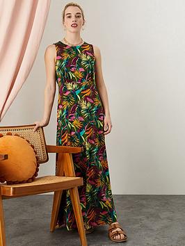 Monsoon Cut Out Back Palm Jersey Dress - Green