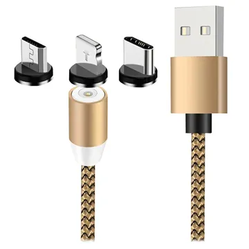 3-in-1 LED Magnetic Cable - Lightning, USB-C, MicroUSB - 1m - Gold