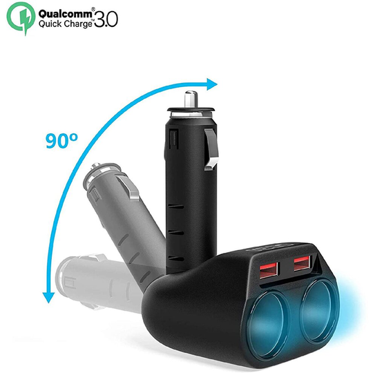 Cateck Quick Charge 3.0 Dual USB Car Charger Adapter, 2 Cigarette Lighter Splitter 12V/24V Multi-Function Power Adapter Socket Extension for iPhones,