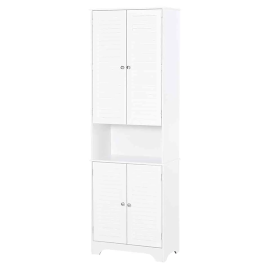 Homcom 183X60Cm Tall Freestanding Bathroom Cabinet Retro 3 Compartments - White