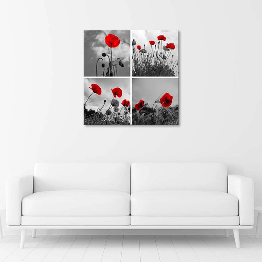 Canvas Print Set Red Poppies Field