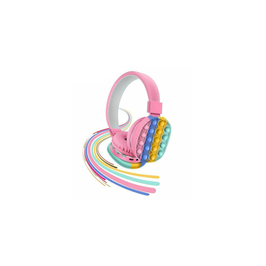 (Pink) Pop It Decompression Kids Headset Toy Fidget Wireless Headphone