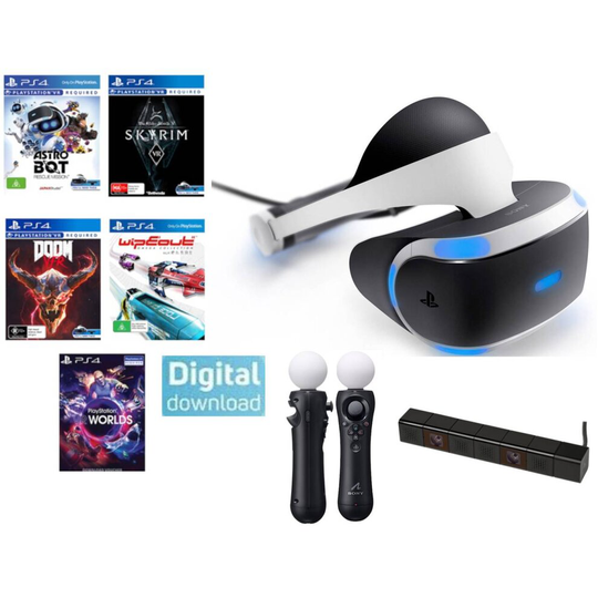 (Headset Camera & 2 Move Controllers + 5 Games Downloads ) PSVR - Virtual Reality Headset Camera Move Controller - Ps4 PlayStation 4