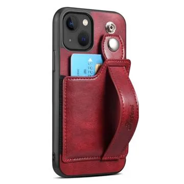 Suteni H12 iPhone 14 Plus Case with Card Slot & Hand Strap - Red