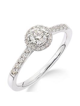 Love DIAMOND 9ct Gold 50 Points Total Diamond Halo Ring, One Colour, Size T, Women