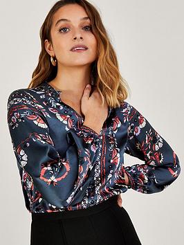 Monsoon Jamelia Sustainable Scarf Print Blouse, Grey, Size S, Women