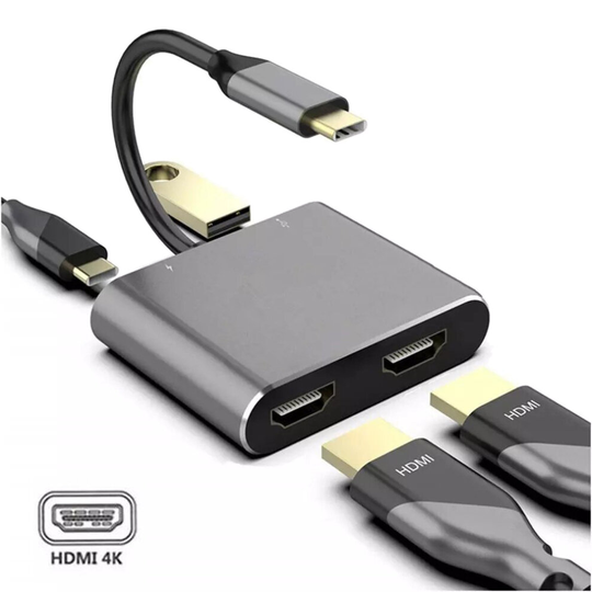 4in1 Type C to Dual HDMI Adapter PD Charge Input USB 3.0 Supports 4K for MacBook