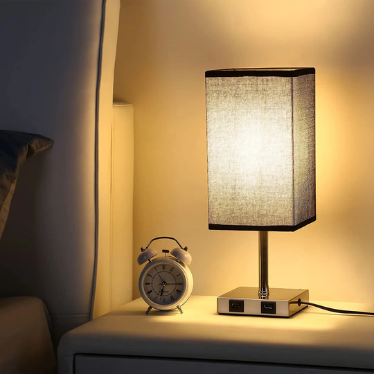 Kadezha 38.5Cm Silver Table Lamp Set with USB