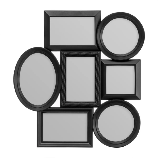 Premier Housewares Multi Photo Frame, 7 Photo in Black Plastic Frame - 1 Oval, 3 Rectangular, 2 Round,1 Square