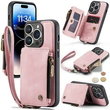 Caseme C20 Zipper Pocket iPhone 14 Pro Hybrid Case - Pink