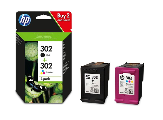 HP 302 Multi-pack 1x Black, 1x Tri-Colour Original Ink Cartridge - Standard Yield 190 Pages/588 Pages - X4D37AE
