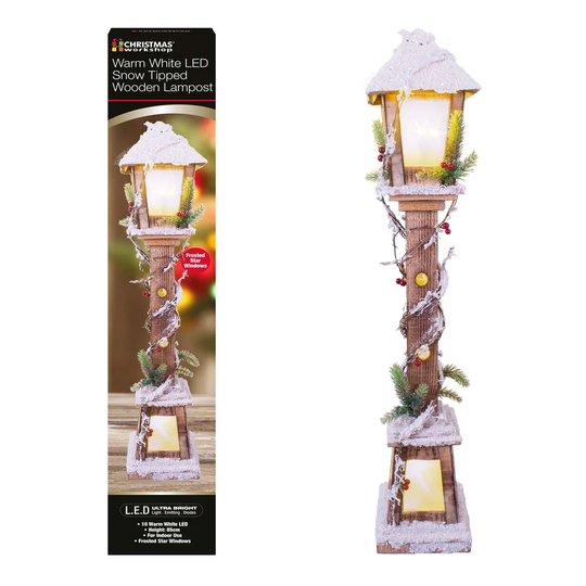 85cm LED Snow Tipped Wood Lamp Post
