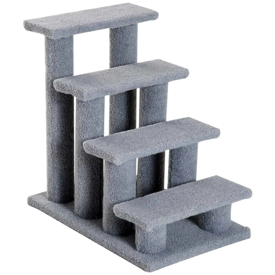 PawHut 4 Wooden Safety Pet Stairs - Animal Ladder - Portable Indoor - Grey