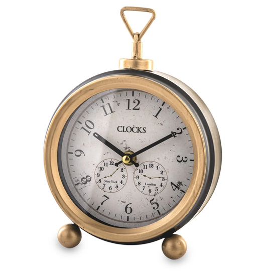 Analog Metal Quartz Tabletop Clock in White/Gold/Black