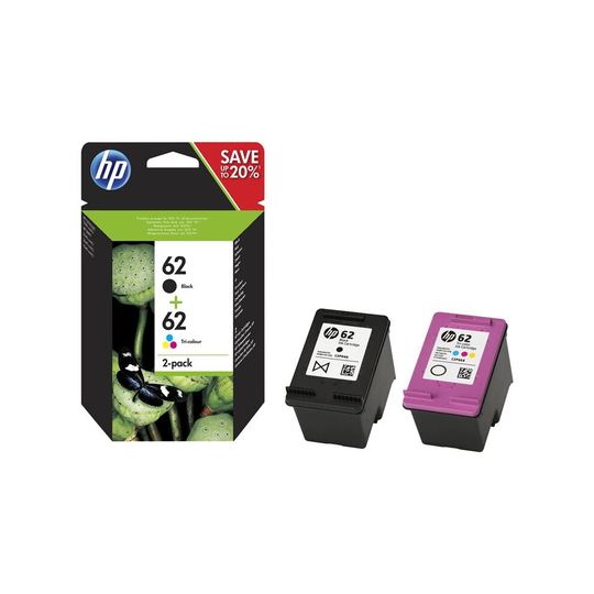 HP 62 Twin Pack 2-pack colour cyanmagentayellowpigmented black original ink cart N9J71AE