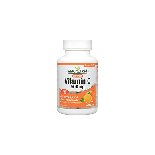 Natures Aid Chewable Vitamin C 500 mg, Sugar Free, Suitable for Vegans, 50 Tablets