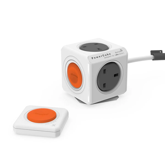 Allocacoc PowerCube Extended 4 Socket 1.5metre Remote SET Extension Lead Adapter Outlet (Remote included) - Grey