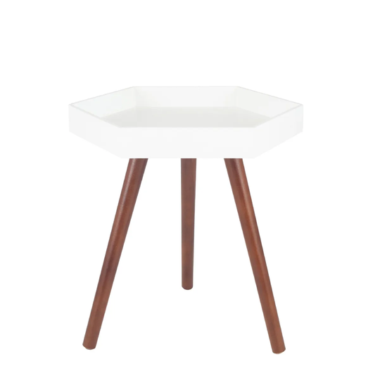 White MDF & Brown Pine Wood Hexagon Table K/D