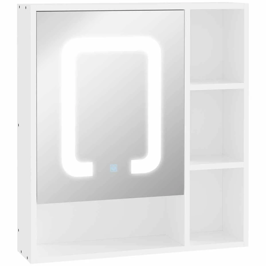 Kleankin Led Illuminated Bathroom Mirror Cabinet With Four Open Shelves/Dimmable Touch Switch/Usb Charge/White