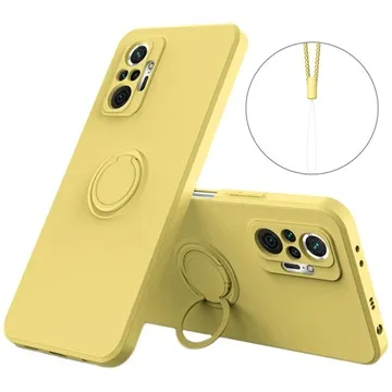 Xiaomi Redmi Note 10 Pro Liquid Silicone Case with Ring Holder - Yellow