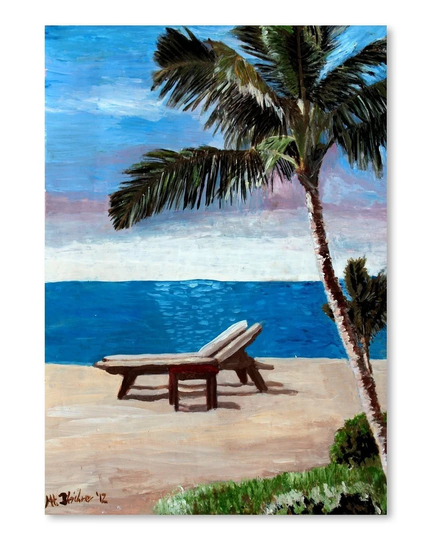 Strand Chairs on Caribbean Beach Or by M Bleichner - Unframed Painting Print on Paper