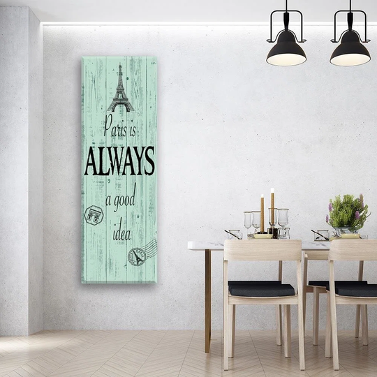 Canvas Print Eiffel Tower Wood Turquoise Inscription