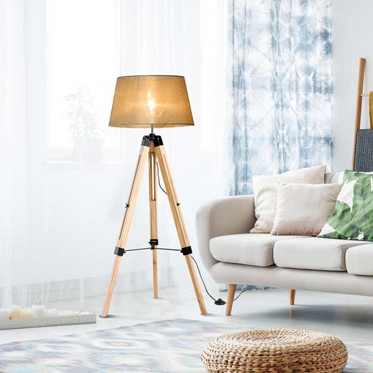 HOMCOM Classic Tripod Wooden Floor Lamp with Adjustable Height Cream White