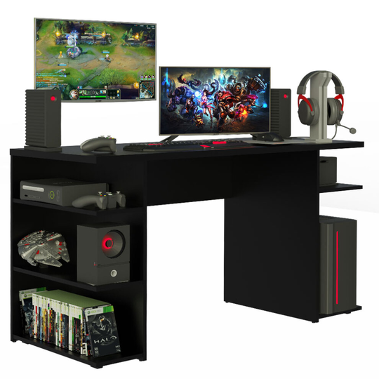 (Black) MADESA Gaming Computer Desk with Shelves