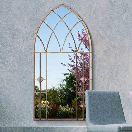MirrorOutlet Harrogate Metal Arch Shaped Decorative Window Gothic Garden Mirror 90cm x 50cm