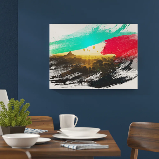 'Landscape Hot Air Balloons Sunset' Graphic Art Print Poster