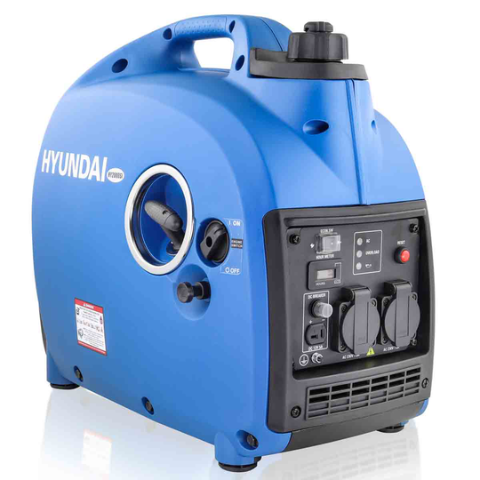 Hyundai 2000W Portable Petrol Suitcase Inverter Generator - Blue & Black