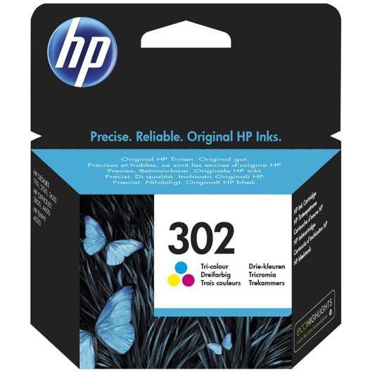 HP 302 Tri-Colour Original Ink Cartridge - Standard Yield 165 Pages - F6U65AE