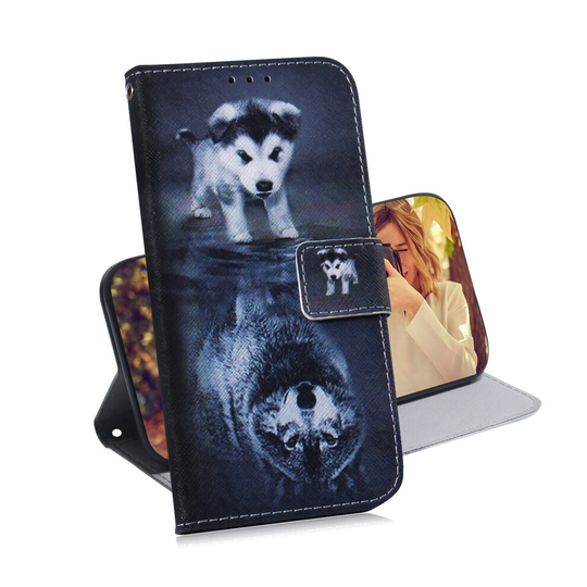 Phone Case For OPPO A54 5g magnetic wallet PU leather flip cover with Wolf and Dog