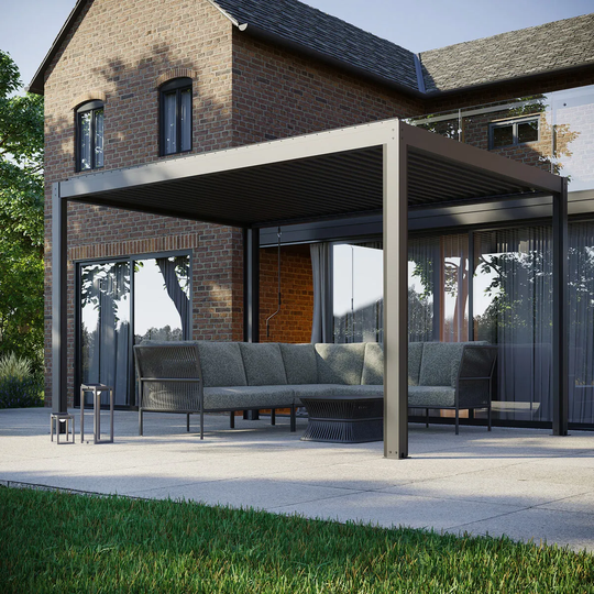 Harbour Lifestyle Pergostet - 3M X 4M Pergola With 3 Drop Sides & Led Lighting - Grey
