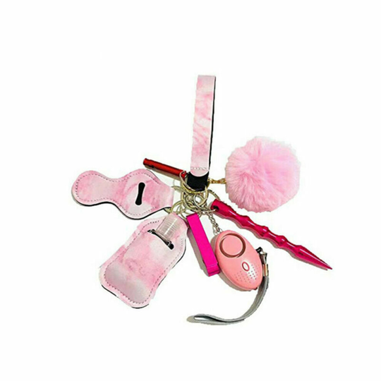 (Pink) Alarm Personal Keychain Set Girl Woman Self Defense Ring Self Protection Secure