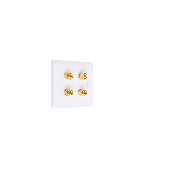White Slimline 4 Binding Post Speaker Wall Plate - 4 Terminals - Rear Solder Tab Connections