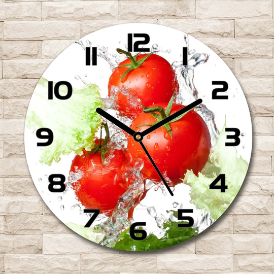 Glass Wall Clock 30Cm Round Decoration Picture Wall Art Modern Decoration Kitchen Living Room Silent - Tomatoes And Lettuce,41605249