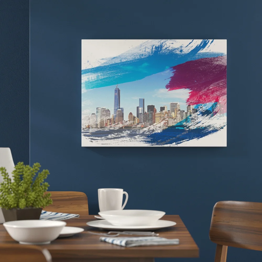 'Manhattan New York with Blue Sky' Graphic Art Print Poster
