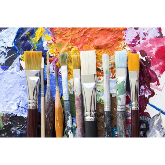 Paintbrushes on a Palette by Simonida Djordjevic - Wrapped Canvas Photograph