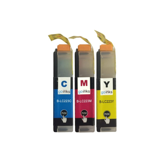 Compatible 1 Go Inks Set of 3 C/M/Y Ink Cartridges to replace Brother LC223 / non-OEM for Brother DCP & MFC Printers (3 Inks)