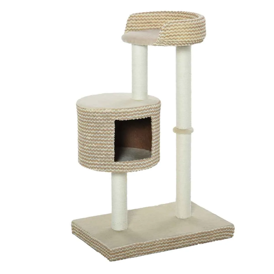 PawHut Cat Tree Tower Activity Center w/ Jute Scratching Posts - Beige