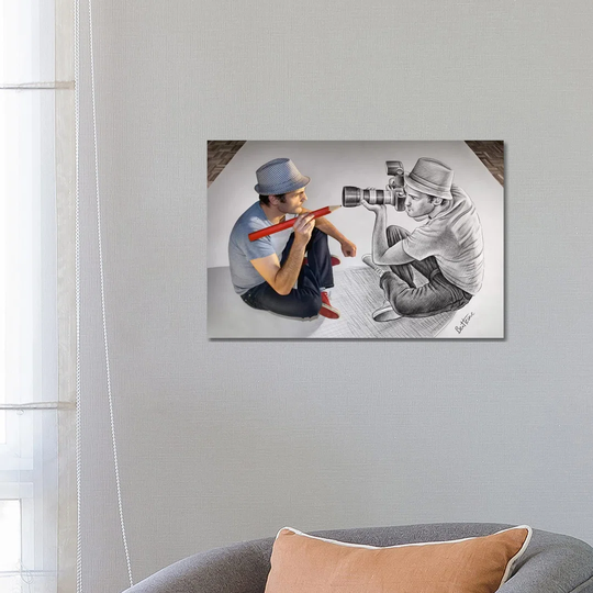 Pencil vs. Camera 73 - Illustrator Vs Photographer by Ben Heine - Wrapped Canvas Photograph