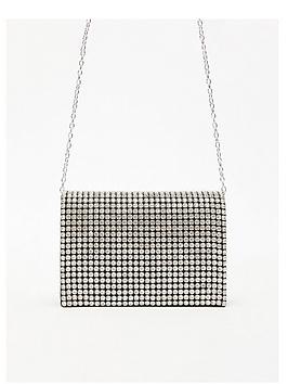 Quiz Satin Jewel Clutch Bag, Black, Women
