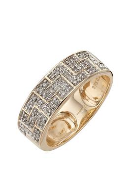 Love DIAMOND 9 Carat Yellow Gold 25 Point Diamond Greek Key Band Unisex Ring, Size O, Women
