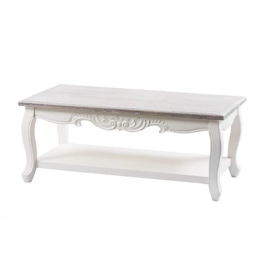 White Coffee Table Natural Wooden Top 110x55x45 Cm